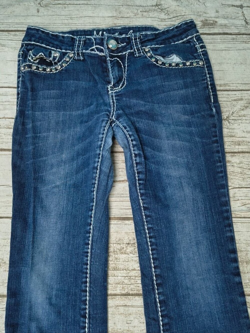 Miss Chic Y2K Rhinestone Ultra Low Rise Jeans Size 7 - Picture 3 of 12